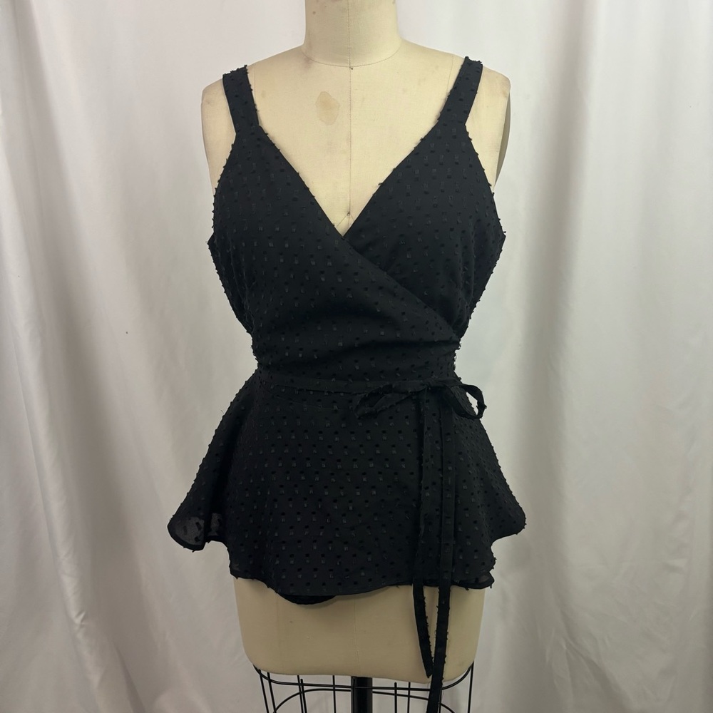 LOFT Black Wrap Polkadot Peplum Tank Top
